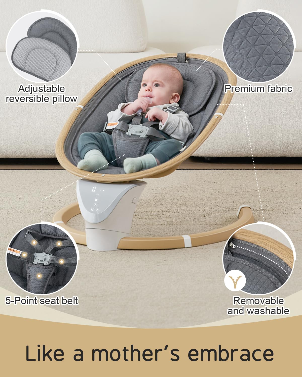 Baby Swings For Infants, Baby Swing For Newborns Boys Girls With 5 Swing Speeds Timing Function & Music, Portable Infant Swing