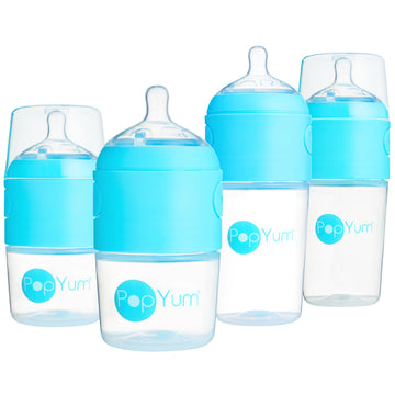 Popyum Blue Formula Making Baby Bottle Starter Set, 4 Bottles, 2X 5Oz Bottles With #1 Slow Flow Nipples + 2X 9Oz Bottles With #2