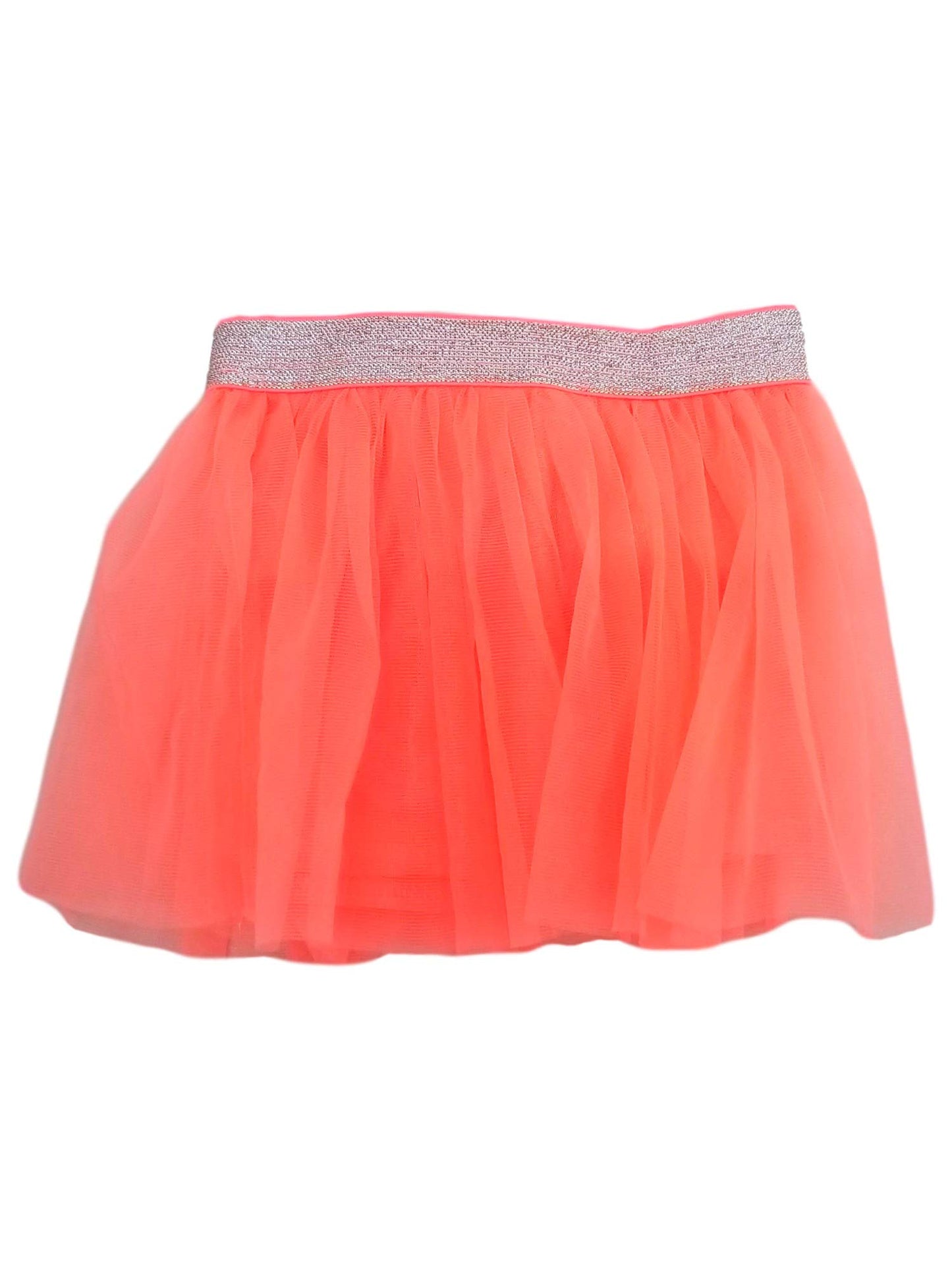 Infant Girls Neon Coral Pink Sparkly Tulle Tutu Skirt Silver Glitter 3-6 Months