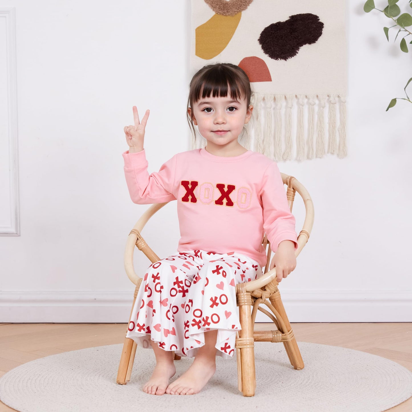 Lucikamy Newborn Baby Girl Valentine'S Outfits Long Sleeve Letters Print Sweatshirt Tops Stretch Bell Bottom Pants Spring Clothe