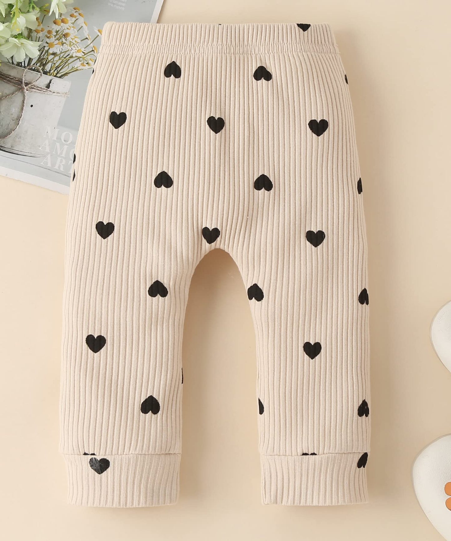 Fullfamous Infant Baby Girl Clothes Outfits,Spring Summer Romper And Pant Set 6-9 Months Ecru Heart