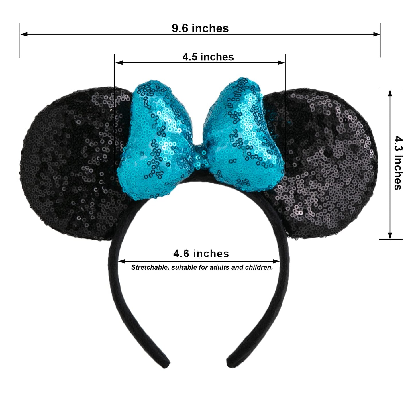 Chuangqi 1Pcs Mouse Ears Shiny Headband With 3D Bow, Double-Sided Sequin Hair Band For Birthday Party Or Amusement Park (3D Ligh