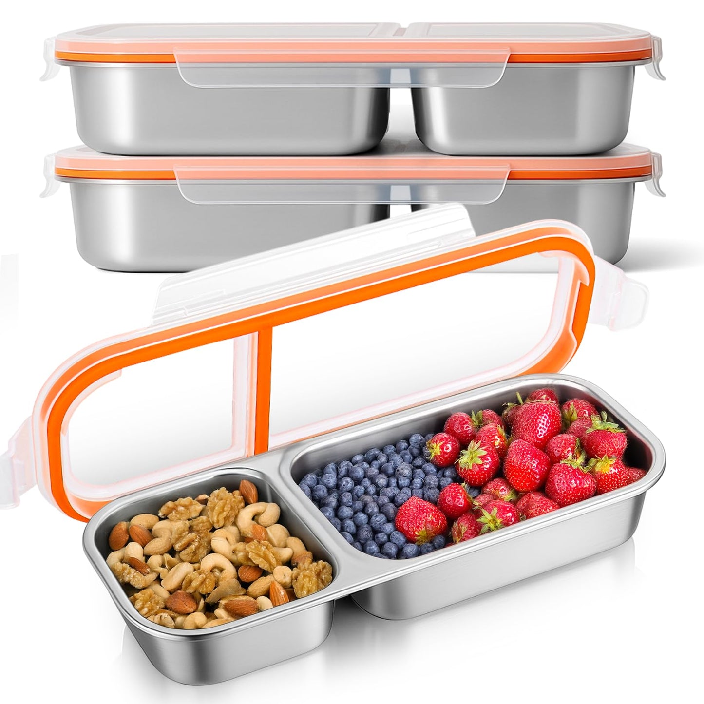 Juome Stainless Steel Snack Containers (3 Pack 2 Compartment)