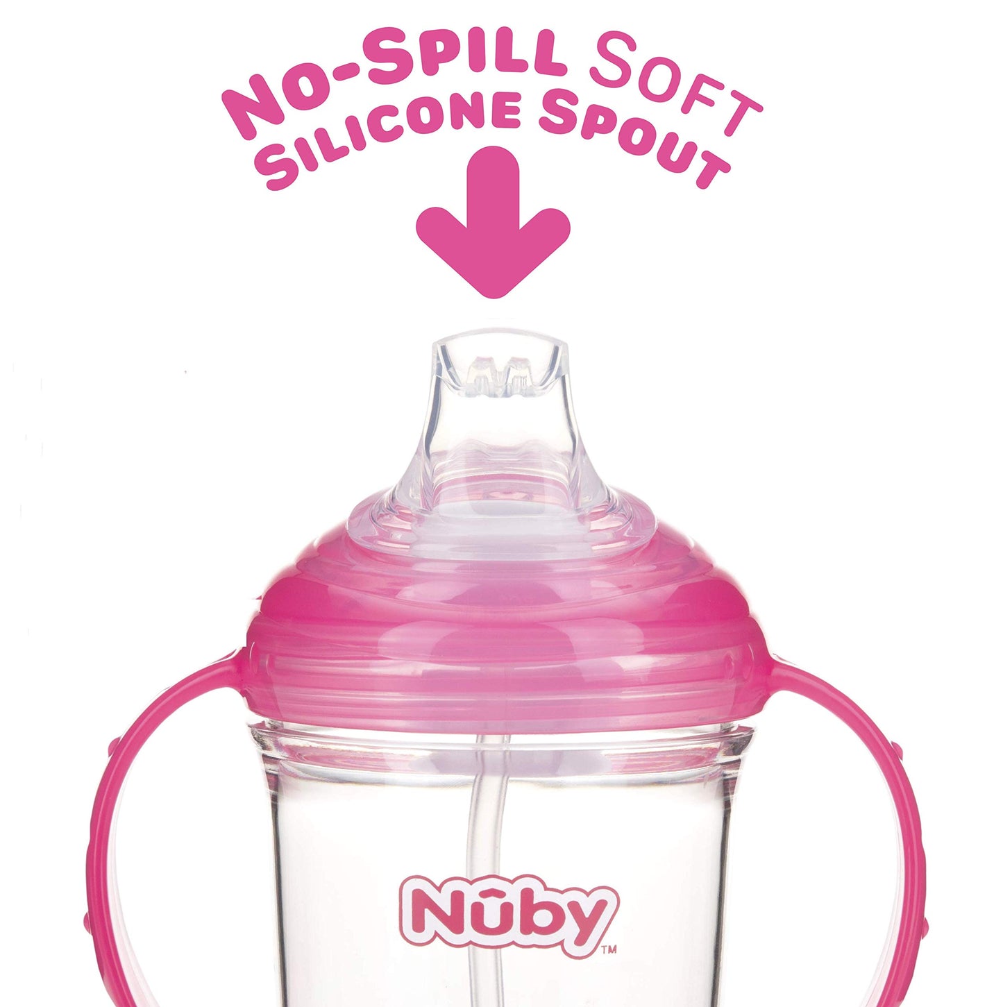 Nuby 360 Grip N' Sip 8Oz Tritan Cup, Weighted Straw With Hygienic Cover, Pink