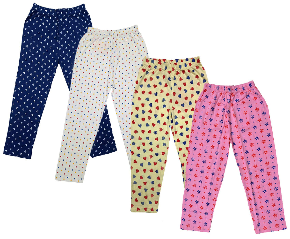 IndiWeaves Girls Cotton Pajama Pants Pack of 4 | Regular Fit All Over Printed Pyjamas | Soft Breathable Nightwear & Lounge Pants