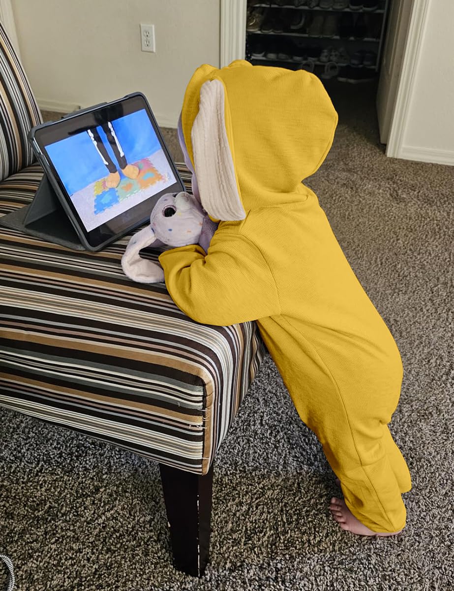 Agqt Newborn Baby Boys Bunny Costume First Easter Outfit One Piece Romper Rabbit Ear Halloween Animal Costumes Hoodie Yellow Siz