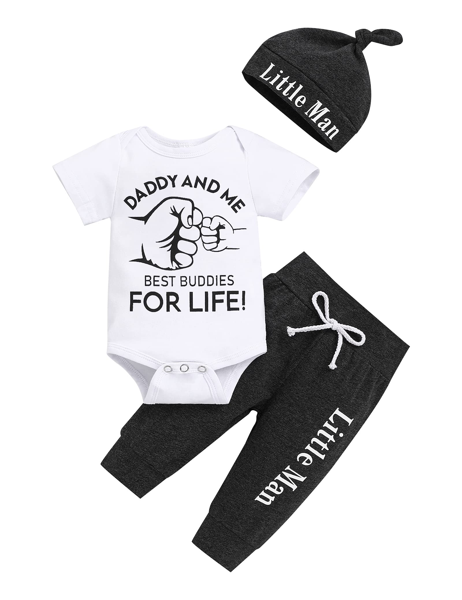 Tuemos Baby Boy Clothes Daddy And Me The Best Buddies For Life Letter Print Romper Top+Pant With Hat Baby Boy Summer Outfits 9-1