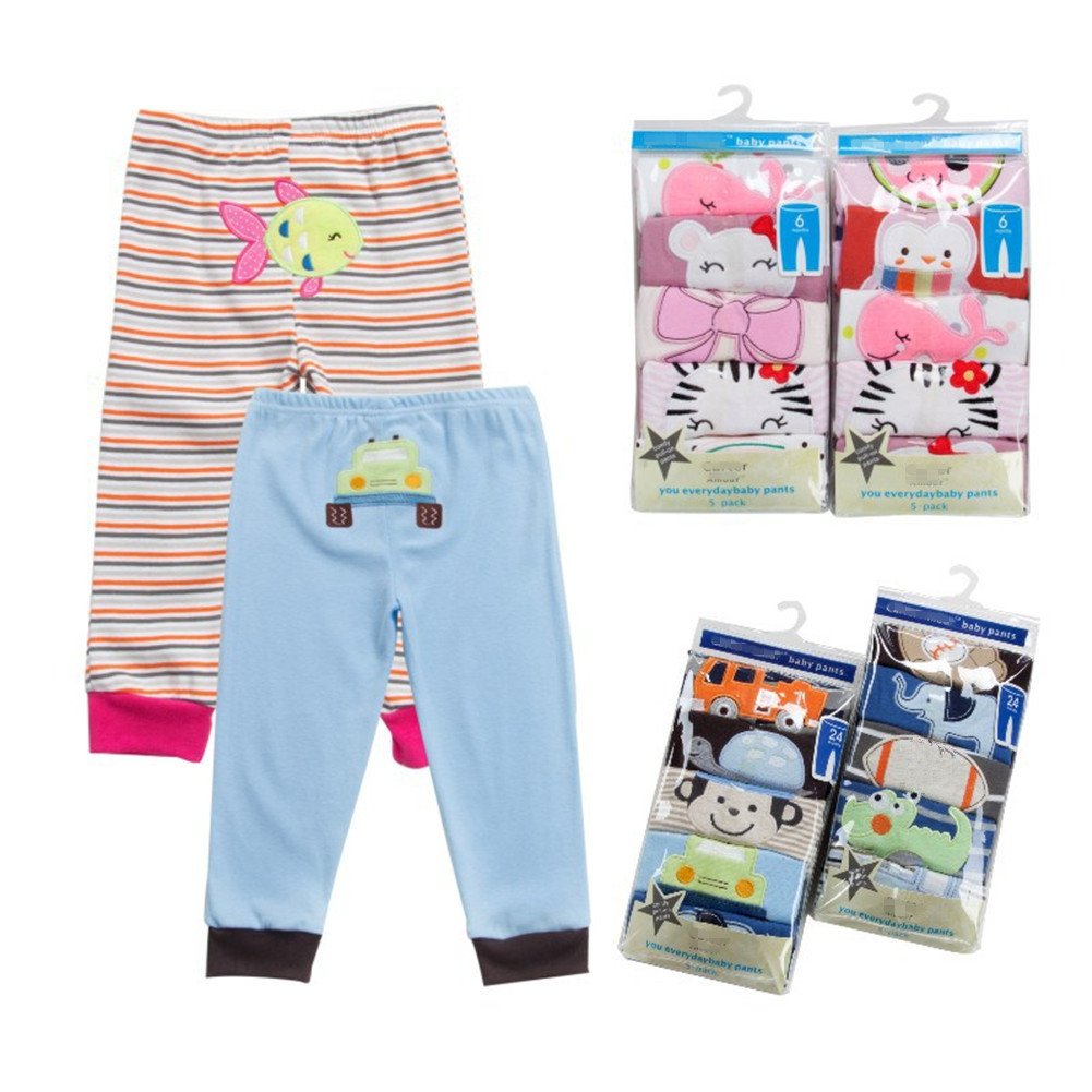 Monvecle Baby Girl 5Pcs Pack Newborn To Toddler Cotton Long Cartoon Pants Gift Set 6M