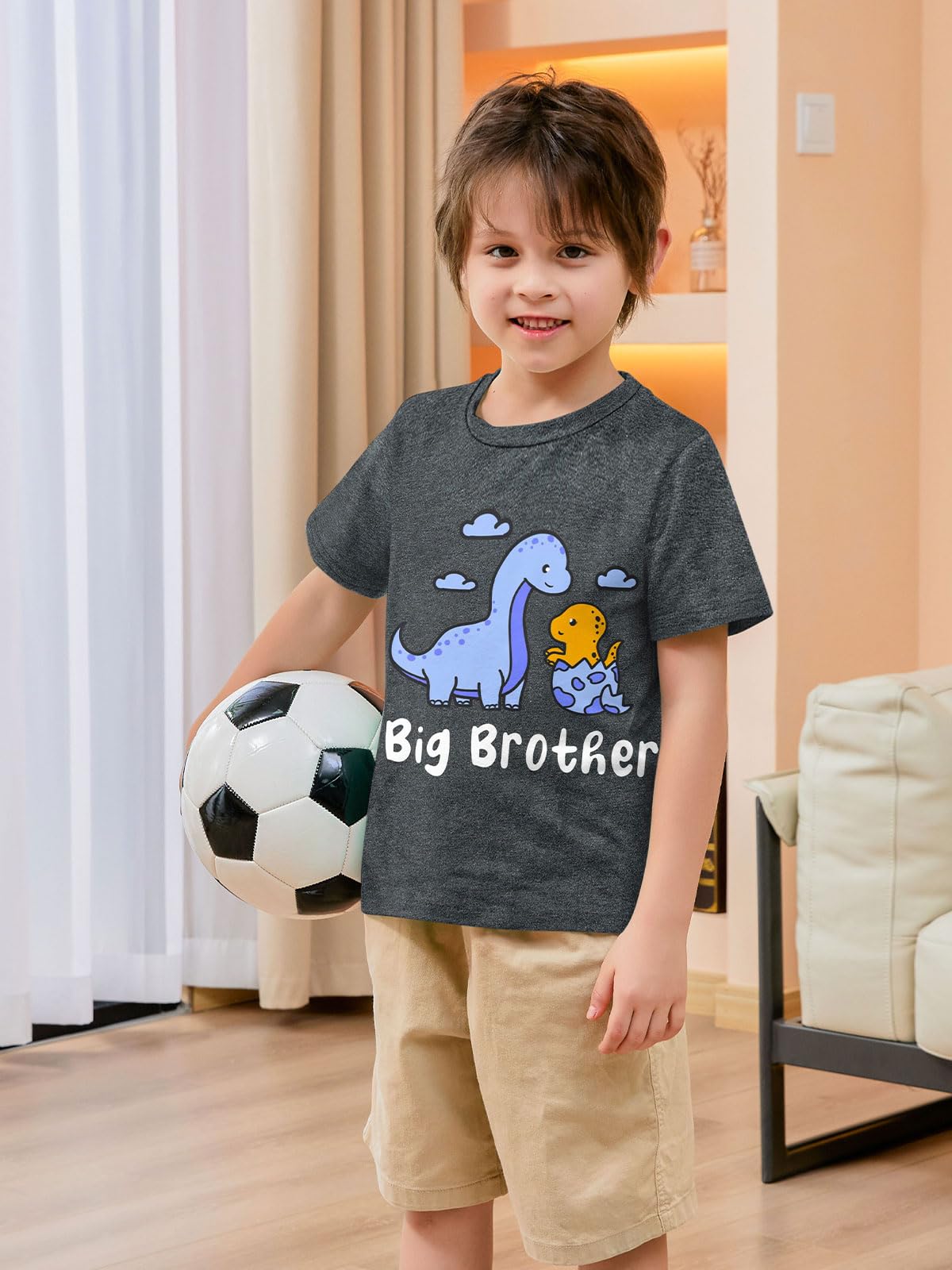 Funnycokid Big Brother Shirt 5T 4T Dinosaur Little Boys Promoted To Big Brother Grey Size 5 Pregnancy Announcement Gifts For Boy