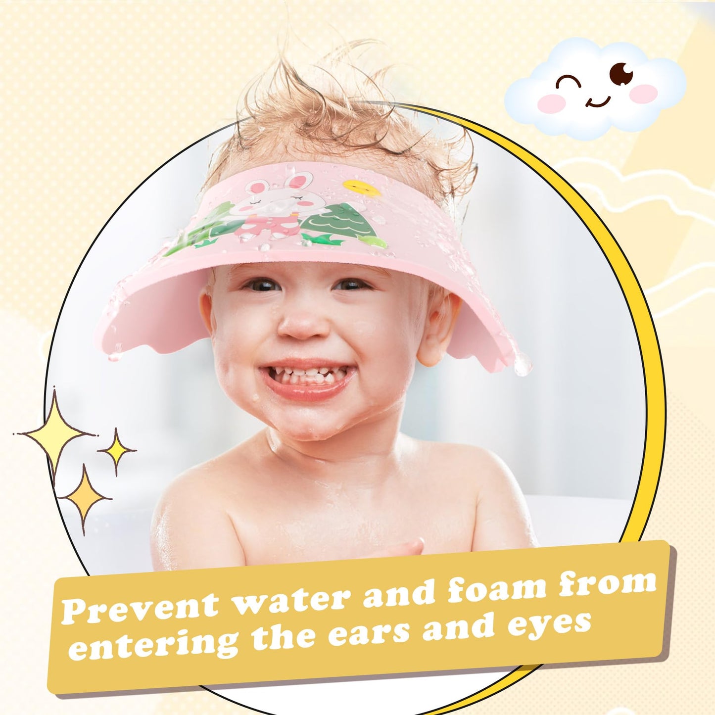 Baby Shower Caps Shield - Adjustable Kids Bath Visor Hat Shampoo Washing Hair Protection Soft Cartoon For Toddler