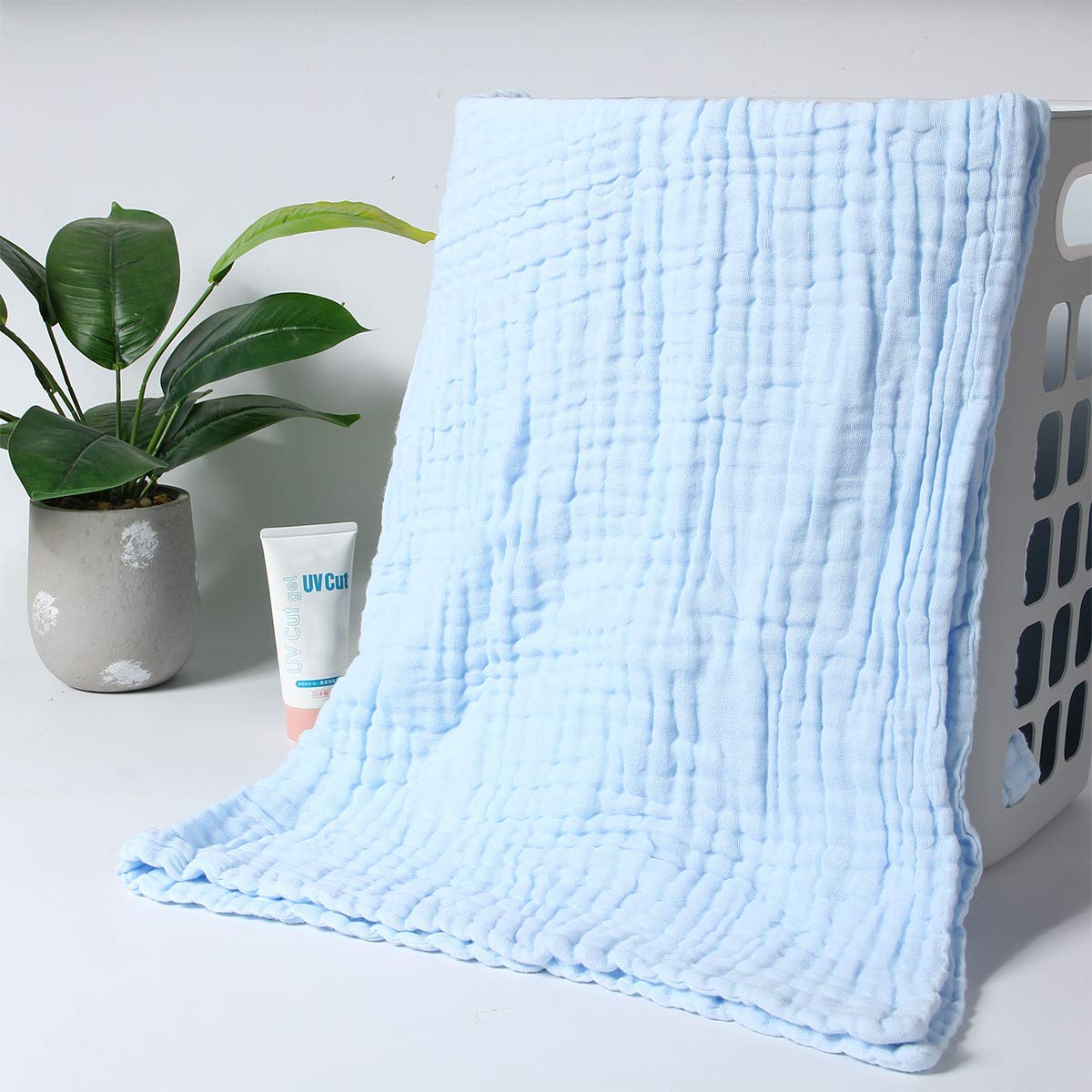 MomS Home Baby Super Soft Absorbent Muslin 6 Layer Wash Towel 100X100 Cm  | 03 Years | Blue