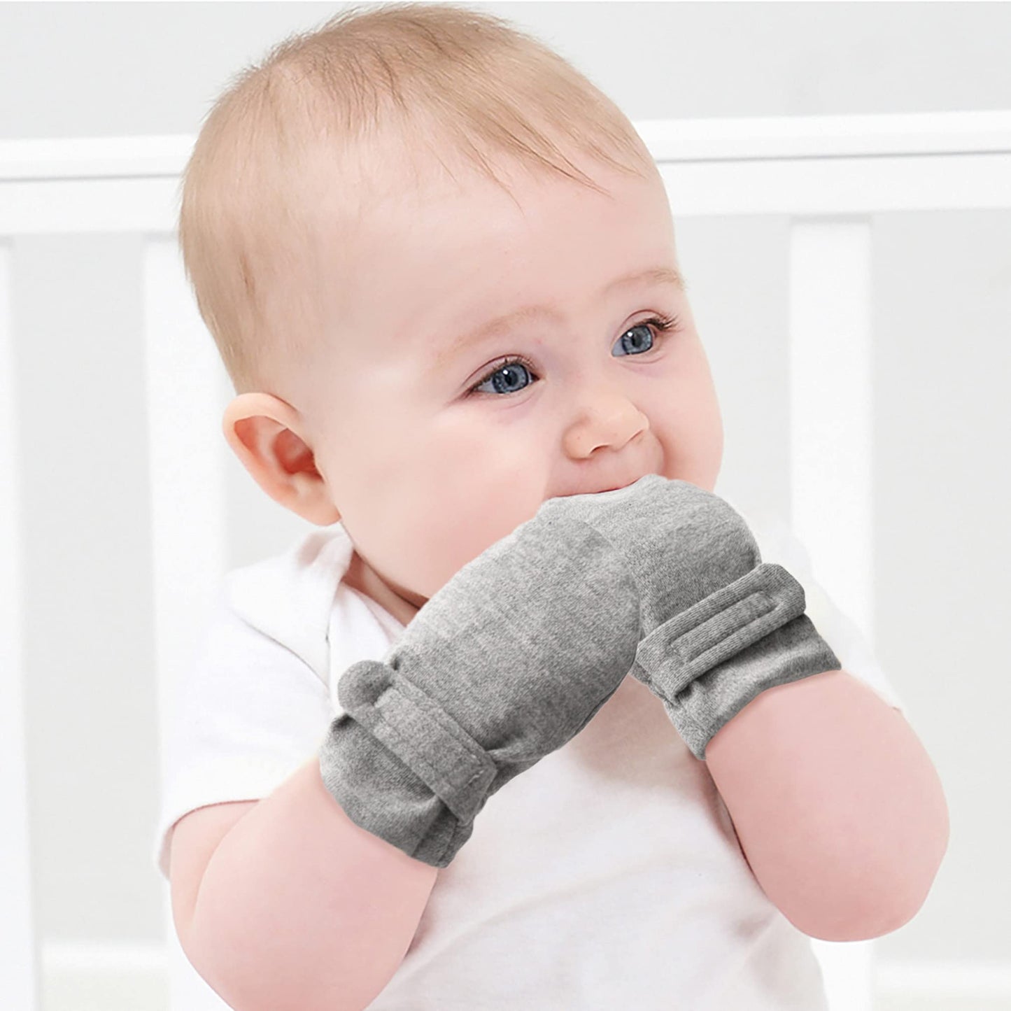 Newborn Baby No Scratch Mittens Stay On, 100% Cotton Breathable, Adjustable Infant Gloves For Baby Boys Girls Mittens (0-3 Month