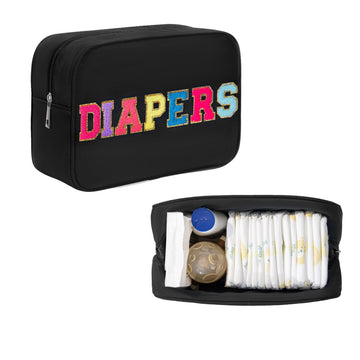 Chenille Letter Insulated Diaper Caddy Bag, Small Diaper Bag Organizer Pouch for Nursery Changing Table, New Born Baby Essential