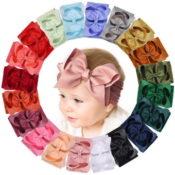 Doboi Baby Girl Headbands Set - 20Pcs Hair Bows And Nylon Headbands, Big Bows For Infant, Newborn, And Toddler Girls