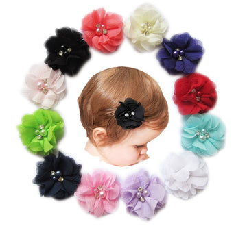 Baby Girls Chiffon Flower Hair Clips With Rhinestones And Pearl,Yycraft 24 Pcs Party Wedding 2' Hair Accessory For Kids Toddler