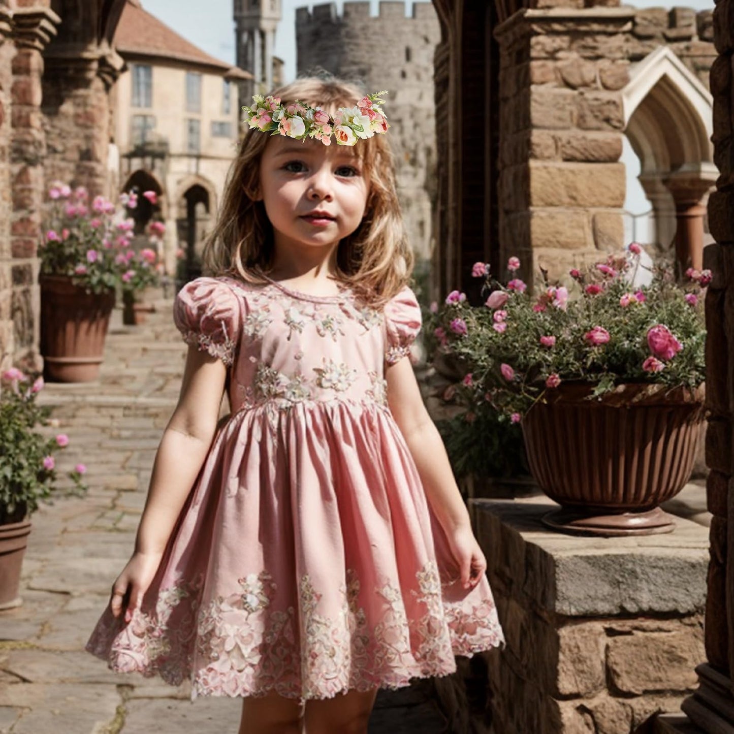 Funsveta Mother Baby Girls Flower Crown Flower Girl Headpiece Boho Little Wreaths For Weddings, Family Photography (Mother+Daugh