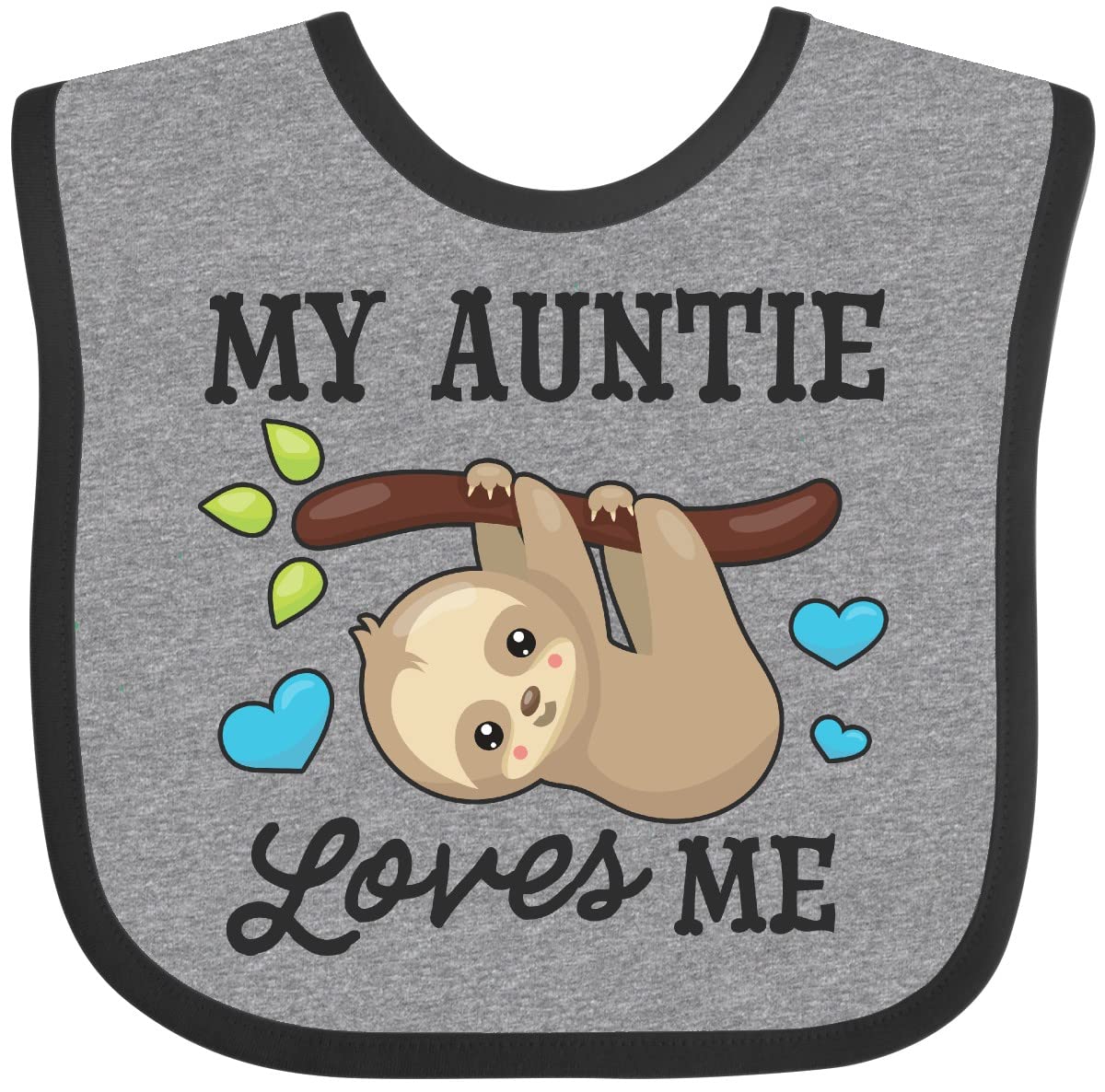 Inktastic My Auntie Loves Me With Sloth And Hearts Baby Bib Heather And Black 2F1De
