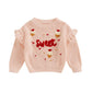 Toddler Baby Girl Boys Valentines Day Outifts Knit Sweater Long Sleeve Letter Love Heart Embroidery Pullover (Pink Sweet, 12-18