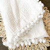 Bird Wing | White Swaddle Muslin Blanket with Pom Pom All Around,Newborn Baby Wrap, Cute Pom Pom Blanket for Infants. | Size : 1