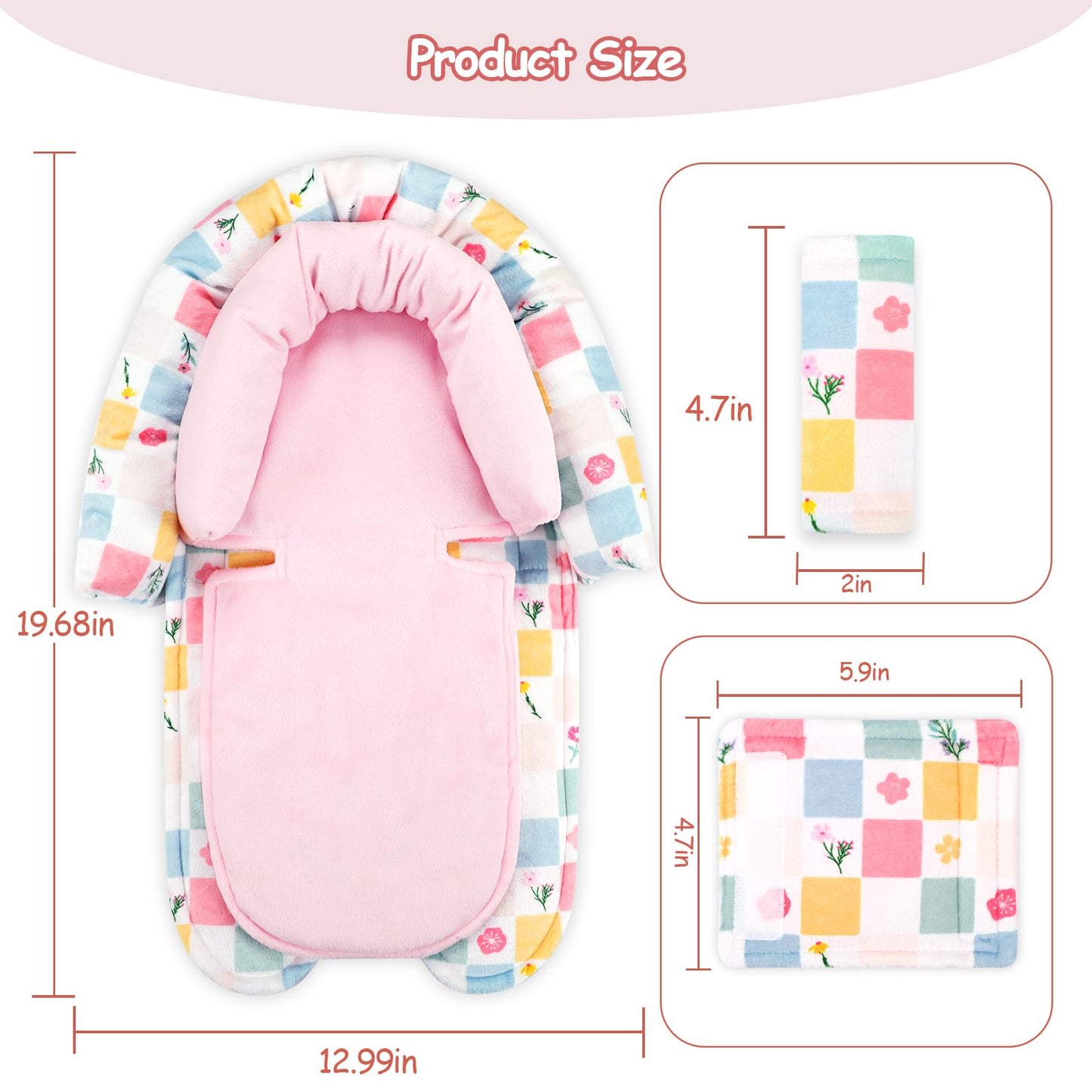Swesen Baby Car Seat Head Support, Super Soft 2 In 1 Infant Car Seat Insert For Girls, Reversible Newborn Car Seat Insert Cushio