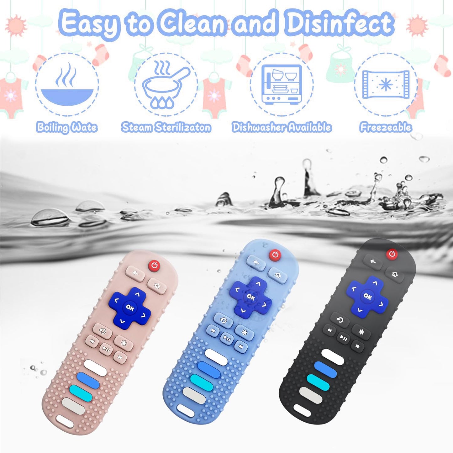 YAPROMO 2Pcs Teething Toys, Silicone TV Remote Teethers for Baby Toy Remote Teethetr for Infant Toddler Kids/Boy/Girl, BPA Free