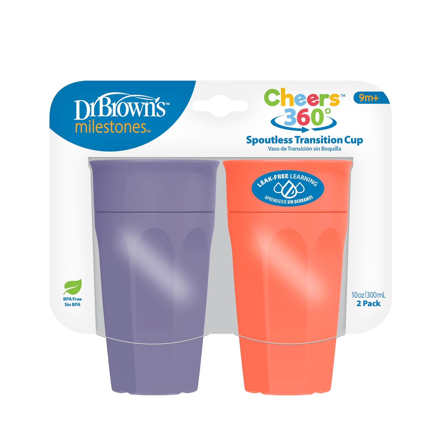 Dr. Browns Milestones Cheers 360 Spoutless Transition Cup, Travel Friendly and Leak Free Sippy for Babies and Toddlers, Coral a