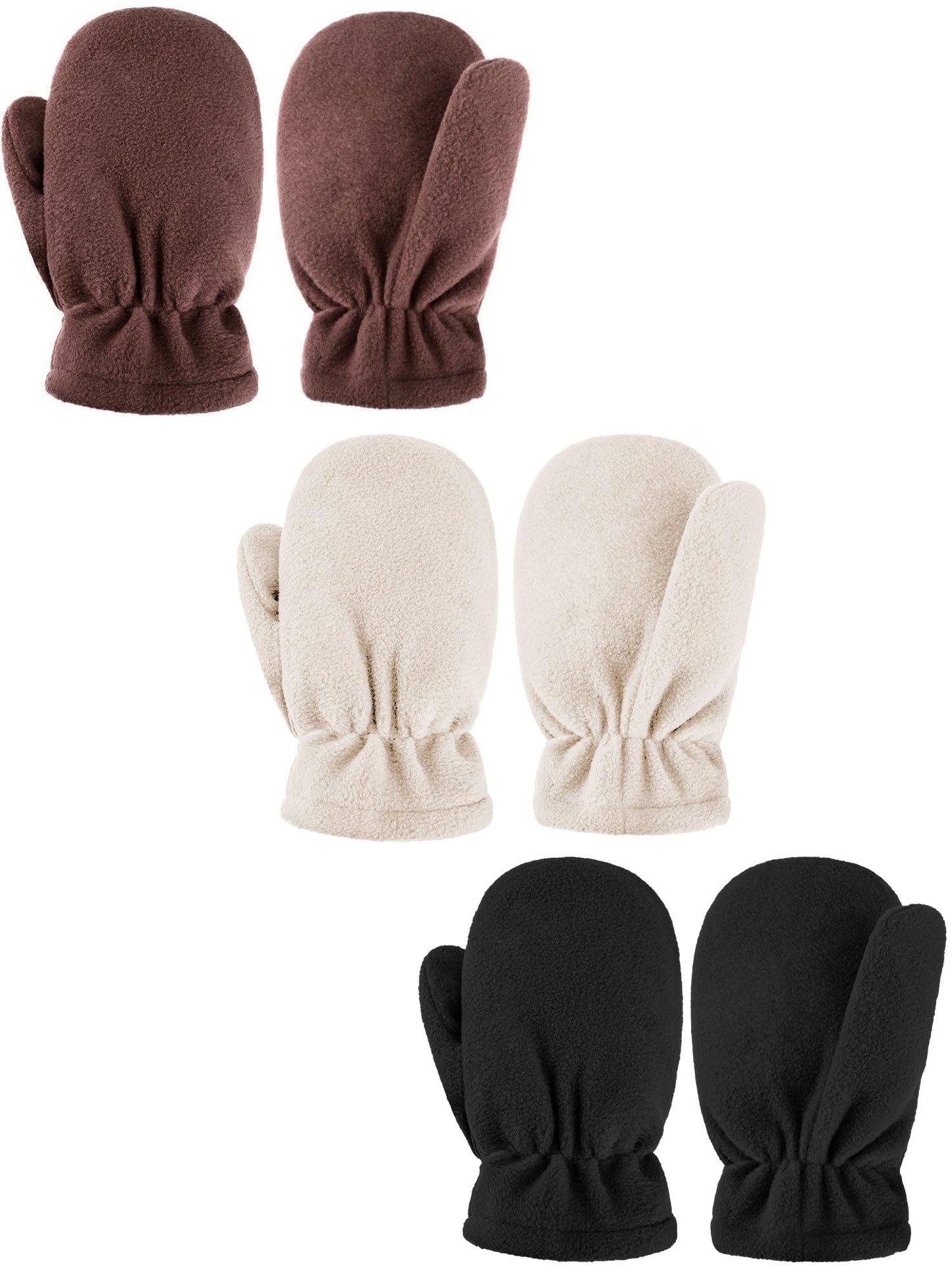 3 Pairs Baby and Toddler Winter Mittens Newborn Infant Fleece Warm Mittens Snow Gloves for Baby Boy and Girl (Khaki, Beige, Blac