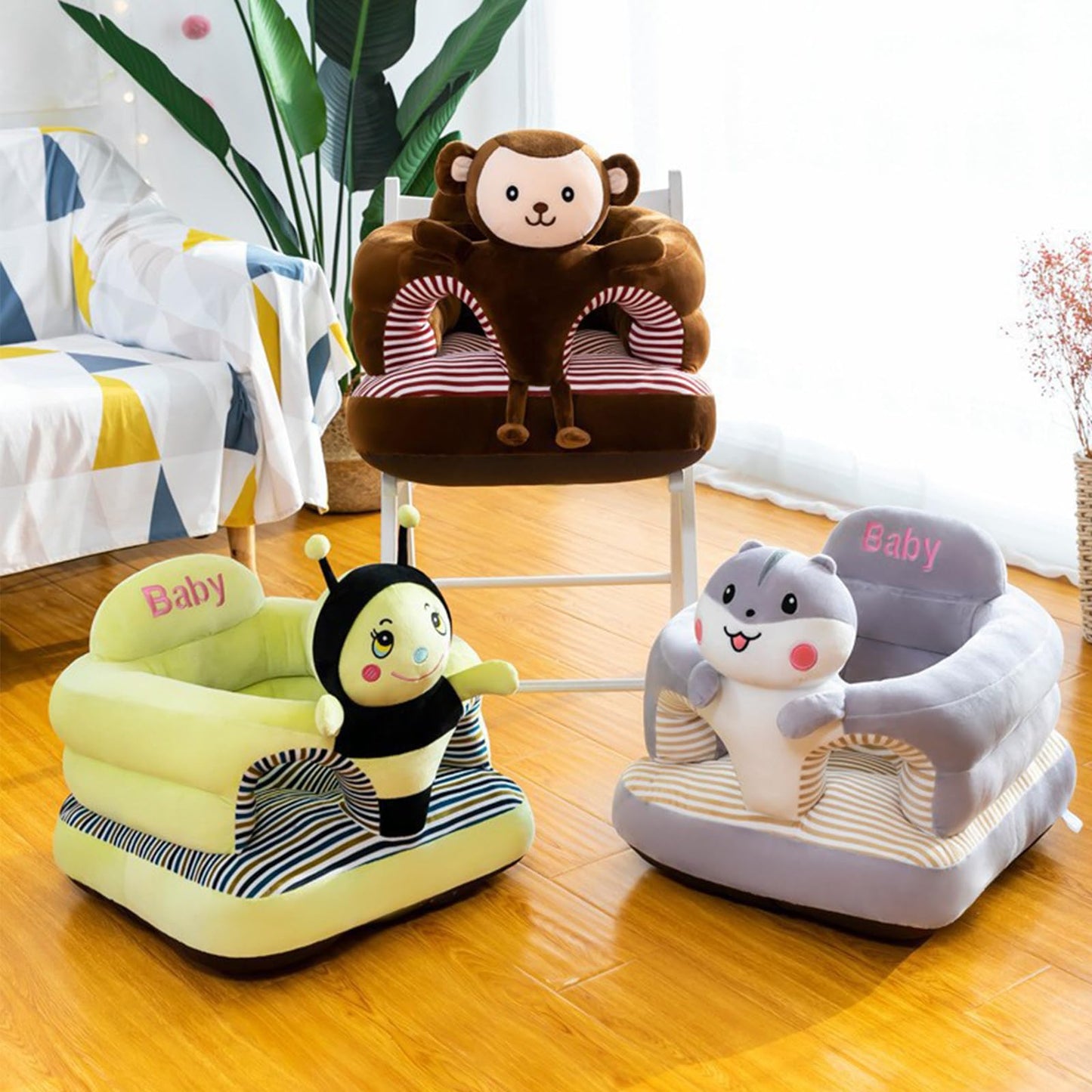 Hevoy Baby Seat For 3-24 Month, Infant Back Support Floor Chair, Plush Cartoon Animals Baby Sofa, Toddler Floor Seater For Sitti