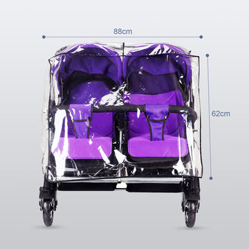Twins Baby Pushchair Rain Cover Universal Stroller Waterproof Rainy Weather Guard Side By Side Double Carriage Outdoor Wind Dust