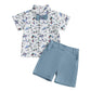 LAGKIYOJ Toddler Boy Summer Clothes Baby Boy Hunting Outfit Duck Print Lapel Button Down Shirt+Shorts Cute Infant Outfits (Blue 