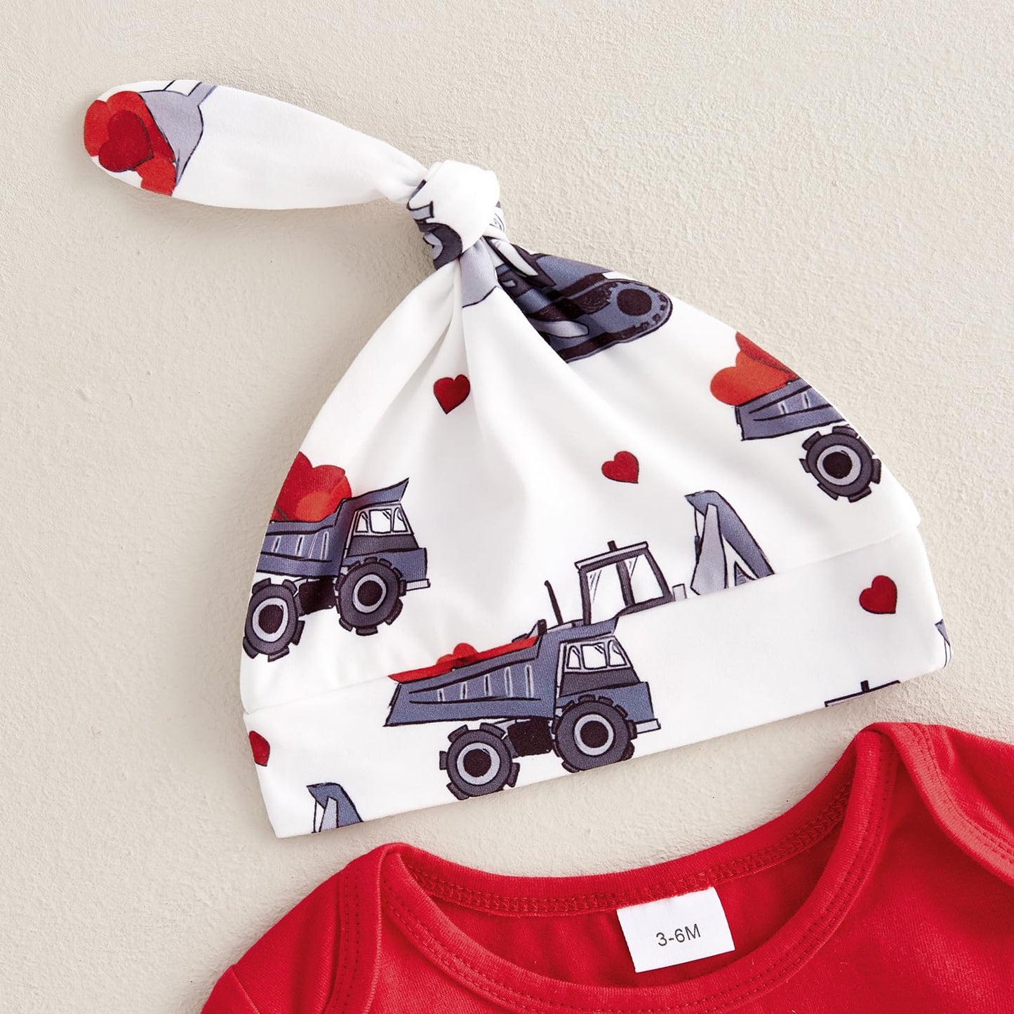 Newborn Boy Valentines Day Outfit Long Sleeve Letters Romper And Pants With Hat My First Valentines Day Baby Boy Outfit (V-Red,0