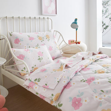 5 Peices Toddler Bedding Set For Girls Pink Floral Toddler Comforter Sheet Set In A Bag Pink Flower Kids Crib Bedding Set For Gi