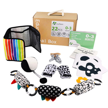 vocheer High Contrast Baby Toys for Newborn, 6 in 1 Black and White Sensory Baby Gift Set for 0-3 Months, 21pcs Montessori Early