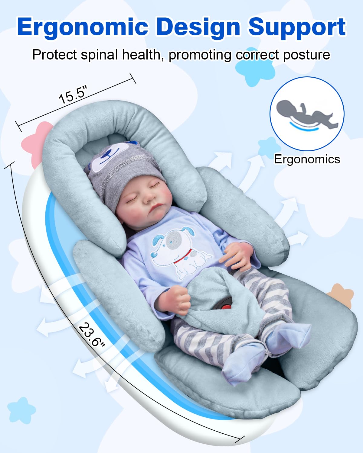 Kaseeous Infant Insert Compatible with Mamaroo Swing & Graco Swing, Thickened Baby Car Seat Head Support with Shoulder Covers, B
