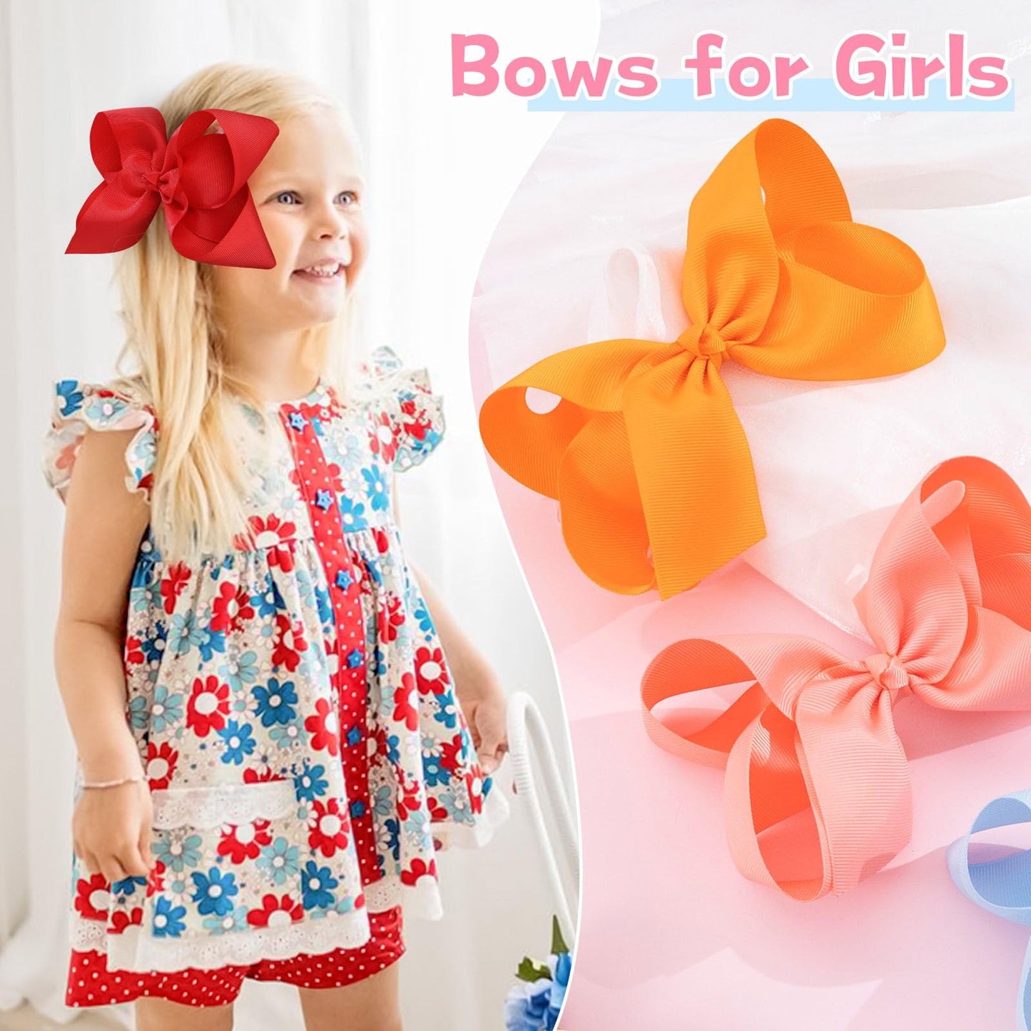 Oaoleer 40Pcs 8' Hair Bows Clips Grosgrain Ribbon Bows Hair Alligator Clips Hair Barrettes Hair Accessories For Baby Girls Infa
