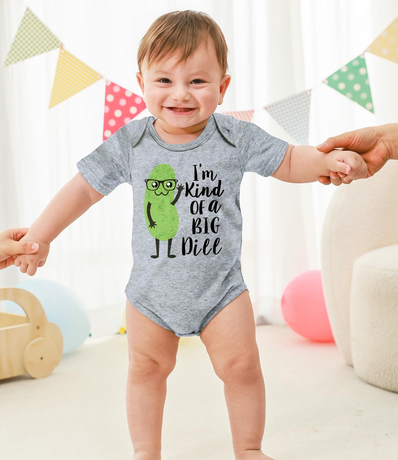 Unicomidea Baby Boys Clothes 6-9 Months Cute Infant Girls Cotton Outfit I'M Kind Of A Big Dill Romper Short Sleeves Baby Letter
