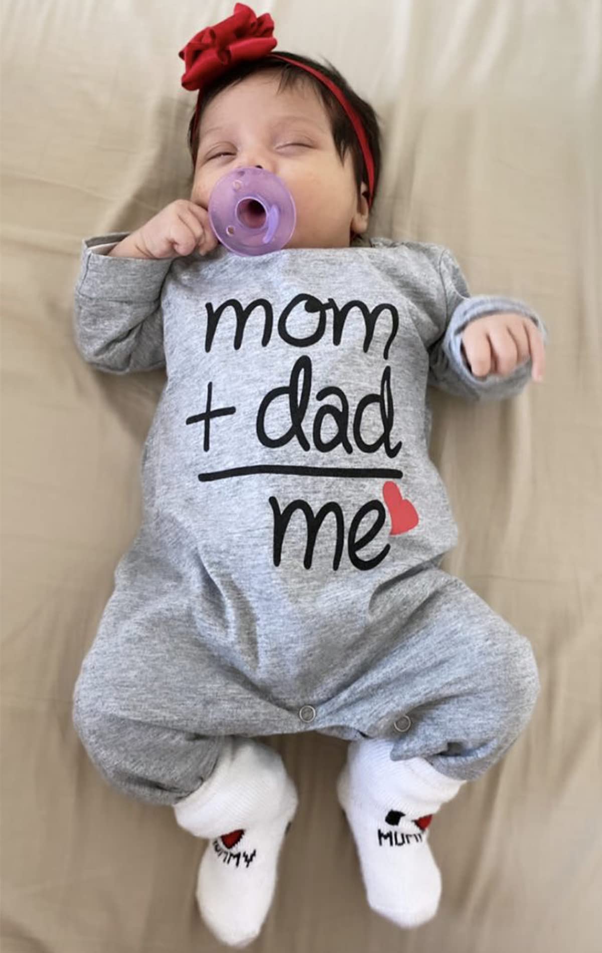 Derouetkia Baby Boys Girls Romper Letter Mom Plus Dad Equal Me Jumpsuit (3-6 Months) Gray