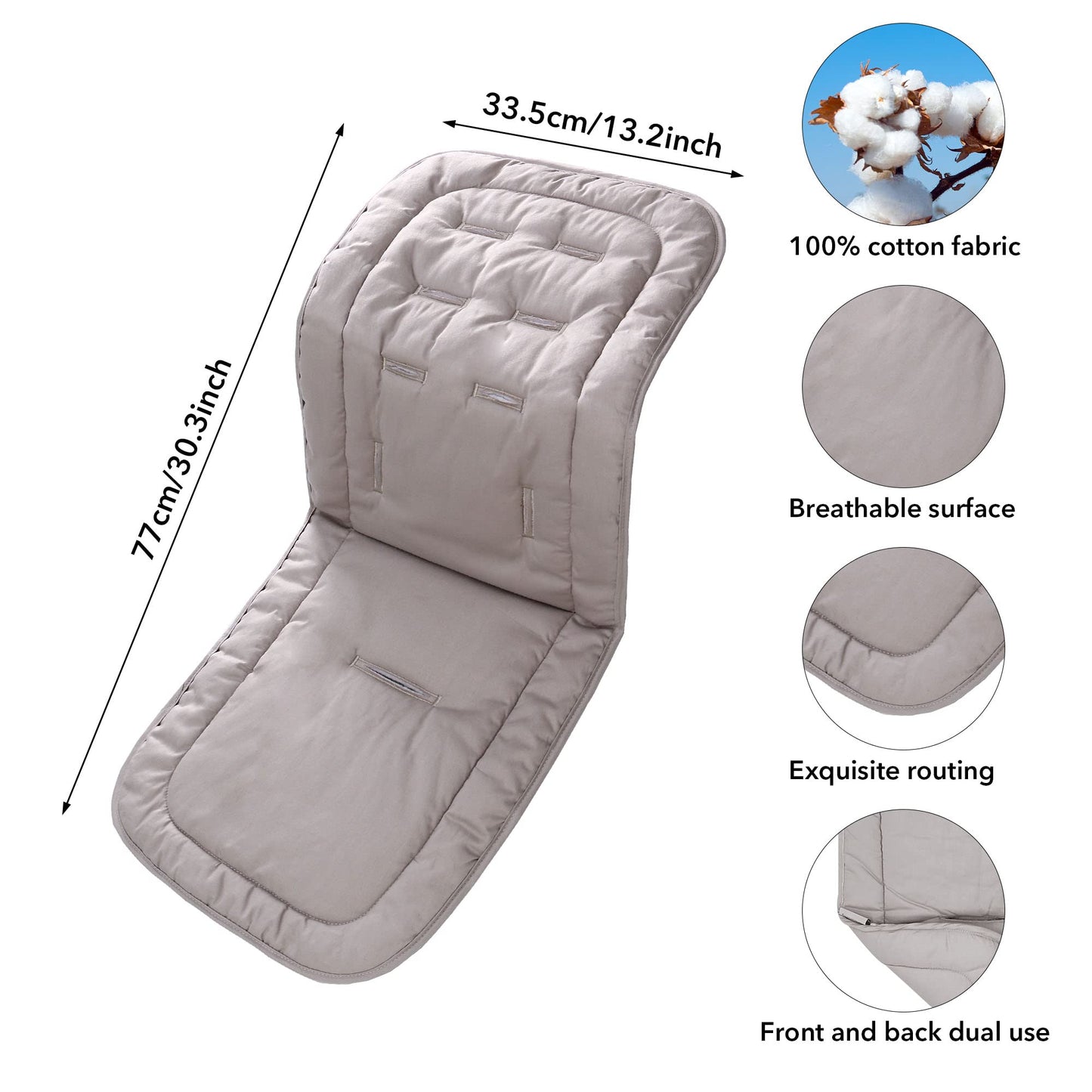 Baby Stroller Cushion,Infant Car Seat Insert-Reversible Universal Breathable And Soft Newborn Stroller Mat, 100% Cotton Cover To