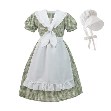 Nuoqi Prairie Dresses For Girls Pioneer Laura Ingalls Wilder Costume Colonial Girls Costume 4-5, Green