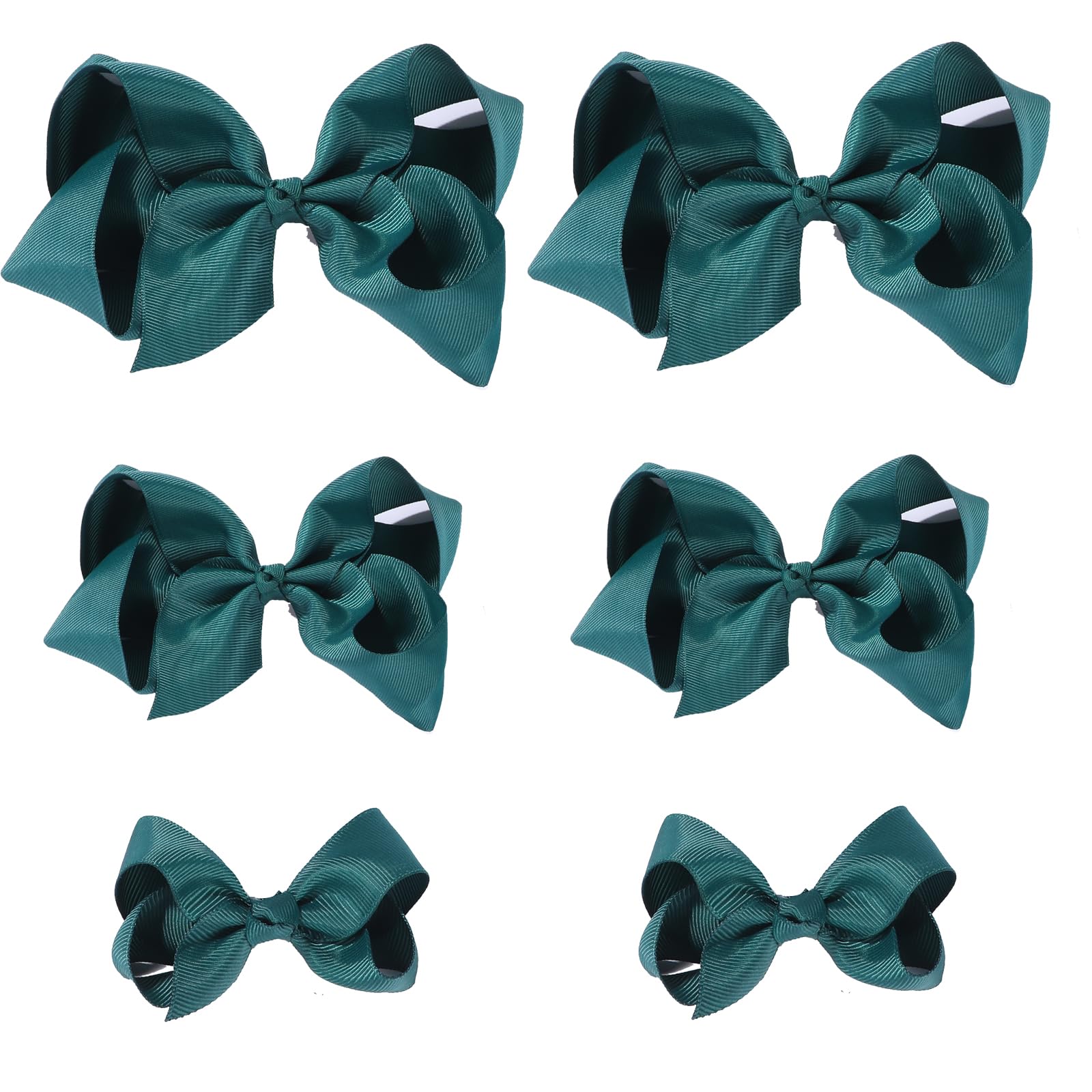 Hunter Green Bows For Girls,6Pcs Hand-Made Grosgrain Ribbon Hair Bows Alligator Clips Hair Accessories For Little Teen Toddler G