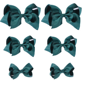 Hunter Green Bows For Girls,6Pcs Hand-Made Grosgrain Ribbon Hair Bows Alligator Clips Hair Accessories For Little Teen Toddler G
