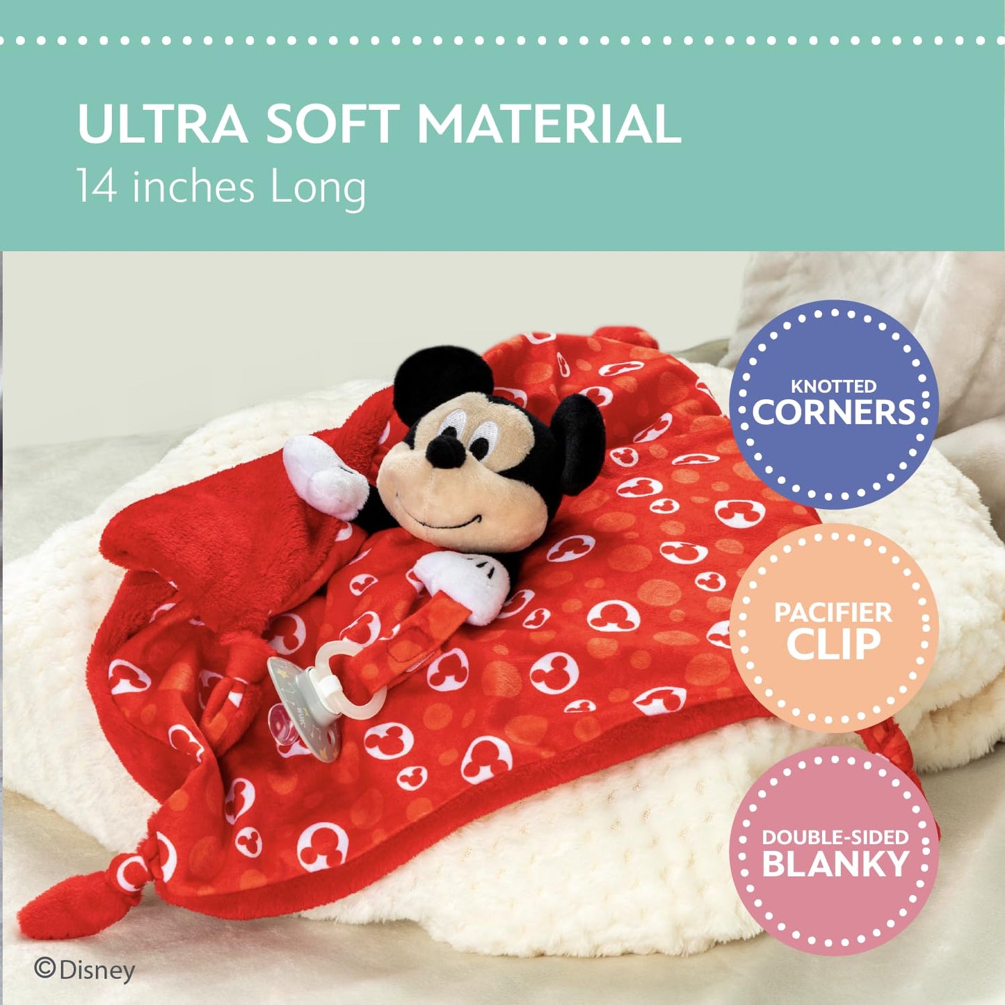 KIDS PREFERRED Disney Baby Mickey Mouse Plush Stuffed Animal Snuggler Lovey Security Blanket 13.18 x 13.18 x 3.5
