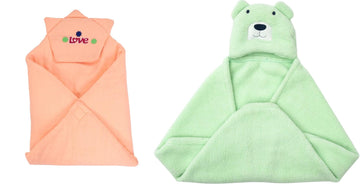 CTMKIDS Baby Wrap with Cap for Kids 74x74 cm  Peach & Baby Hooded Cum Wrap Blanket for Kids 92x66 cm  Sea Green