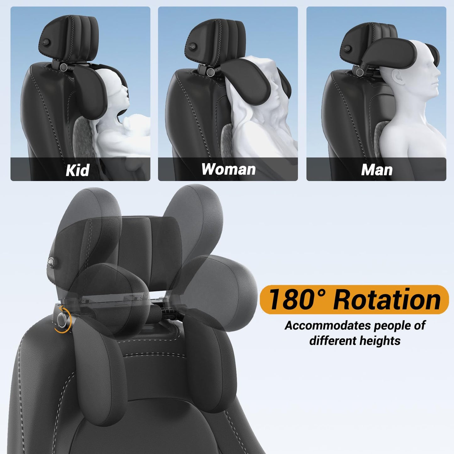 Zorunowa Car Headrest Pillow, Thickened Memory Foam Road Pal Headrest, Neck Support Pillow, 180 Adjustable Car Headrest, U- Shap