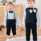 Yallet Toddler Baby Boy Clothes Suit Gentleman Wedding Outfits, Formal Dress Shirt+Bowtie+Vest+Boutonniere+Suspender Pants(V Nav