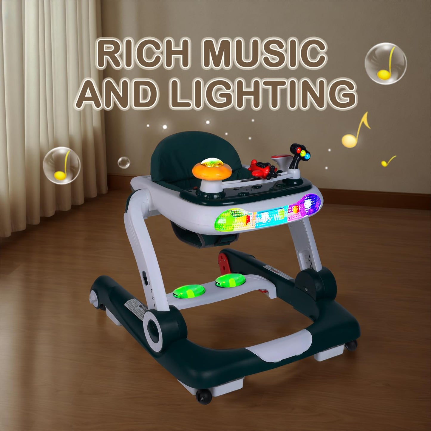 Kinder King Baby Walker With Music & Lights, 5 In 1 Baby Bouncer Activity Walker, Adjustable Height & Seat, Learning-Seated & To