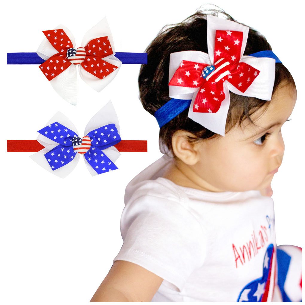 Baby Girls Grosgrain Headband With Big Hair Bow Hairband for Festival Day JHN03 (3-Set 2Pc)