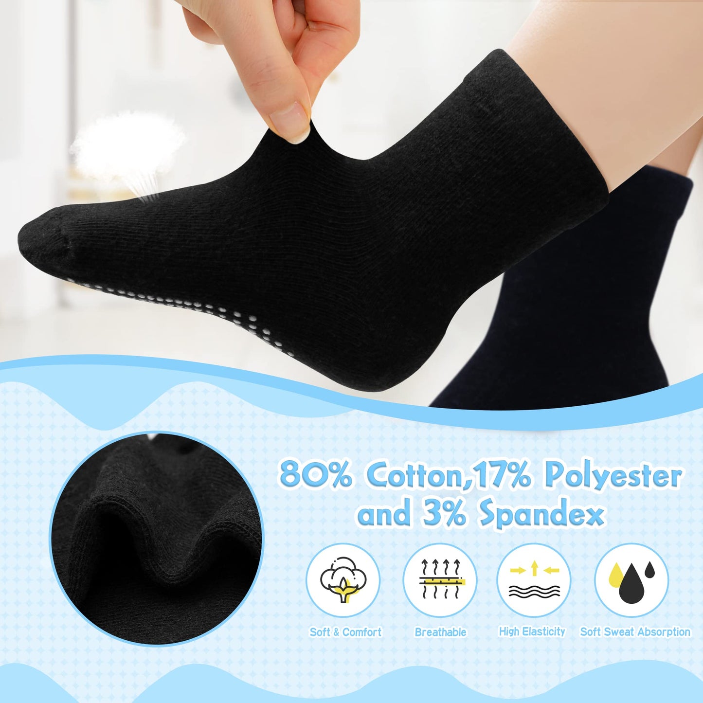Hyzgb Toddler Boys Socks 3T-4T 5T 12 Pairs Toddler Socks With Grip Cotton Crew Non Slip Kids Socks For Little Boys Birthday Gift