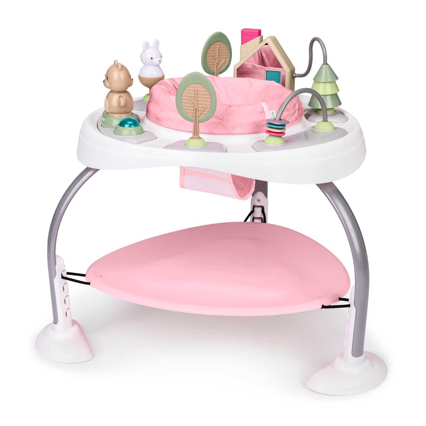 Ingenuity Spring & Sprout 2-in-1 Baby Activity Center Jumper and Table with Infant Toys - Ages 6 Months +, First Forest in Pink