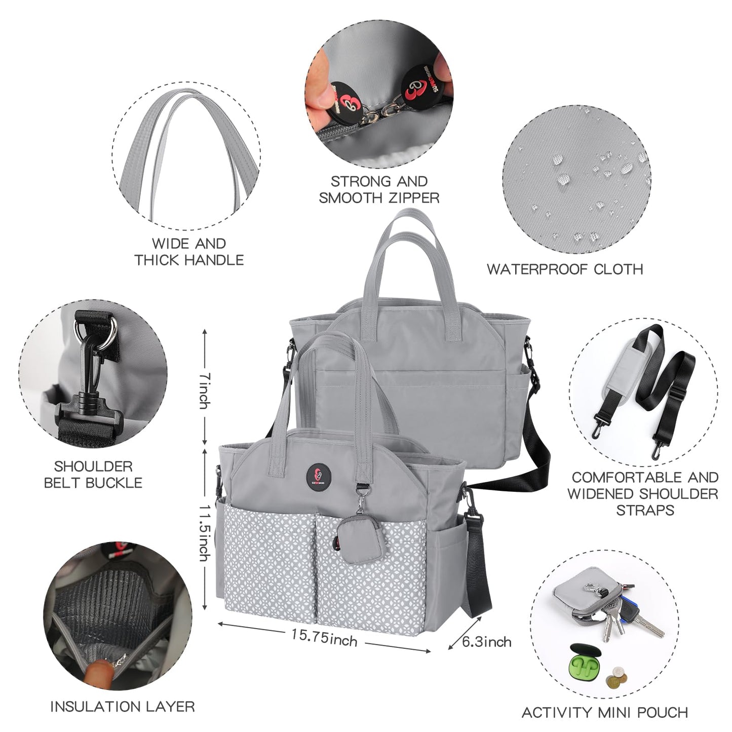Supromomi Diaper Tote: Large Baby Bag For Boy Girl,Shoulder Mommy Bag Can Make Twins And 2 Kids Nappy Package Mom Hospital Use G